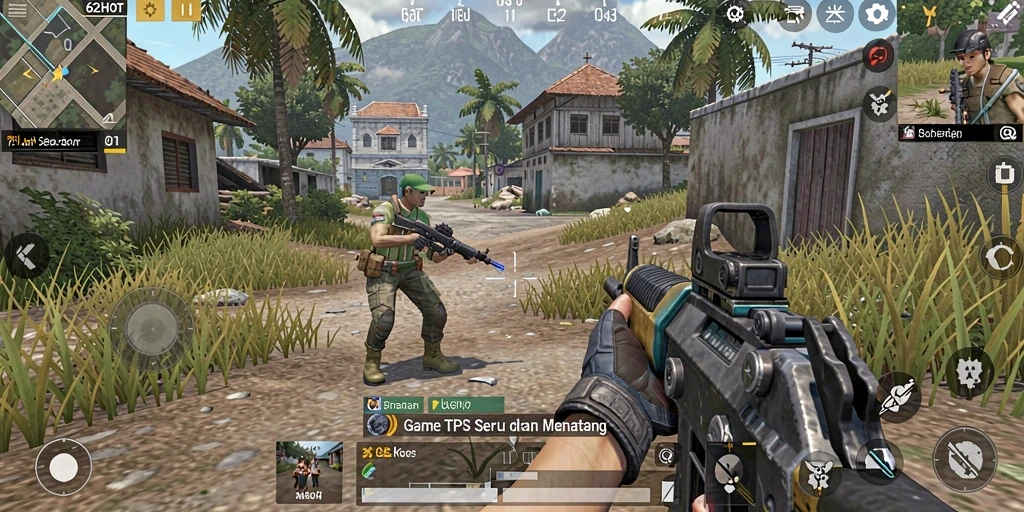 Tampilan gameplay seru dalam 62HOT dengan aksi TPS.