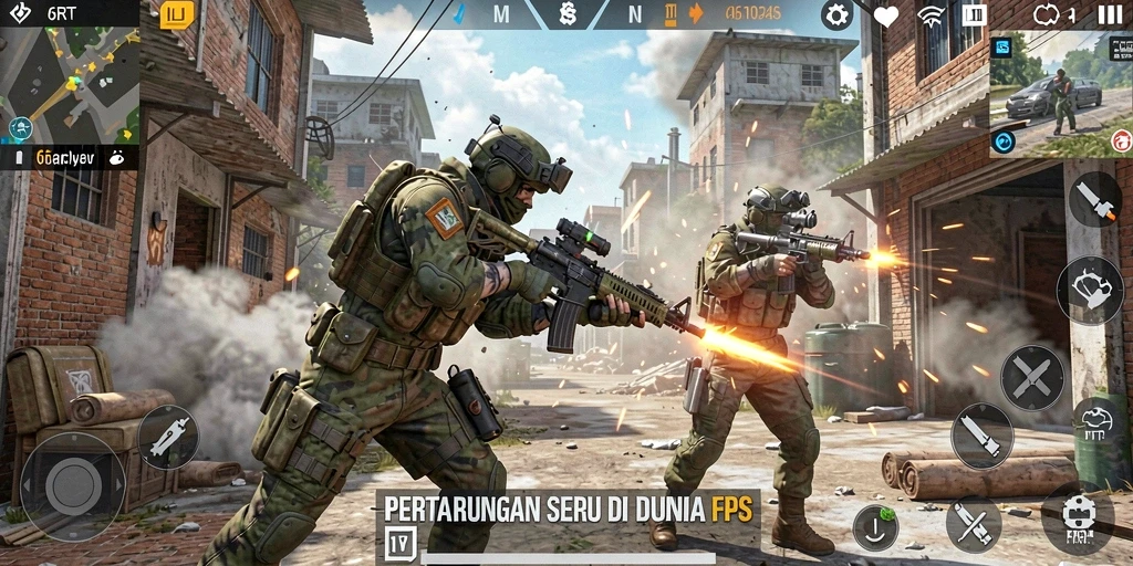Screenshot menampilkan pertarungan seru dalam game FPS 6RT.