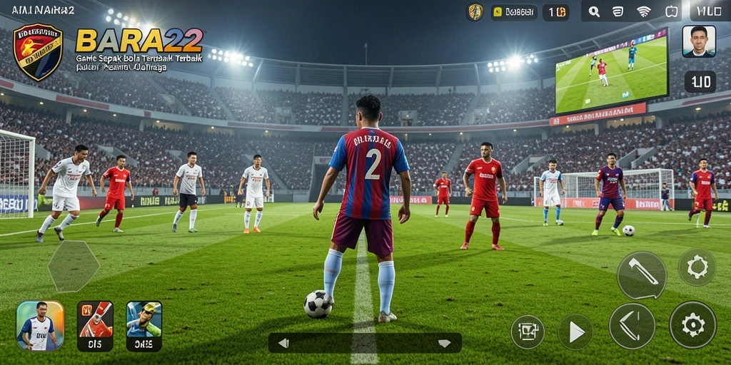 Screenshot gameplay BARA22 yang menunjukkan aksi seru permainan sepak bola.