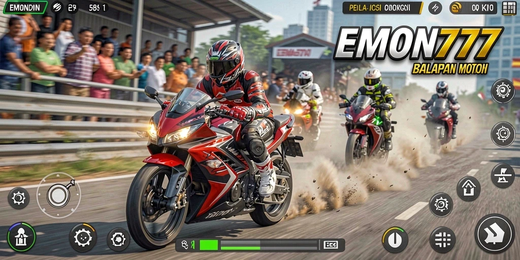 Tampilan gameplay seru dengan balapan motor mendebarkan.