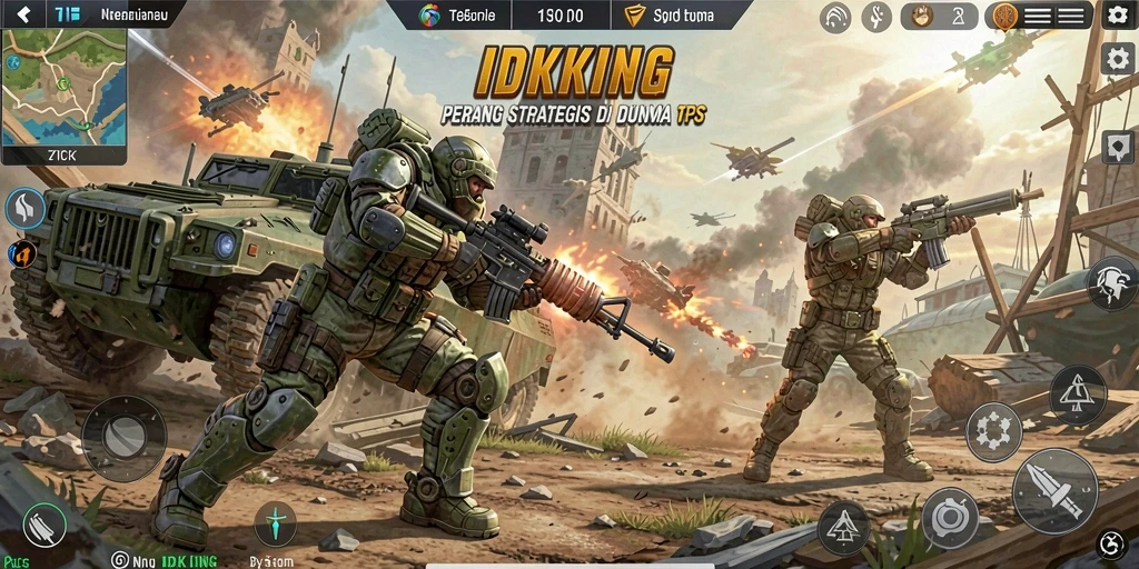 Tangkapan layar gameplay intens dari IDRKING dengan aksi tembak-menembak.