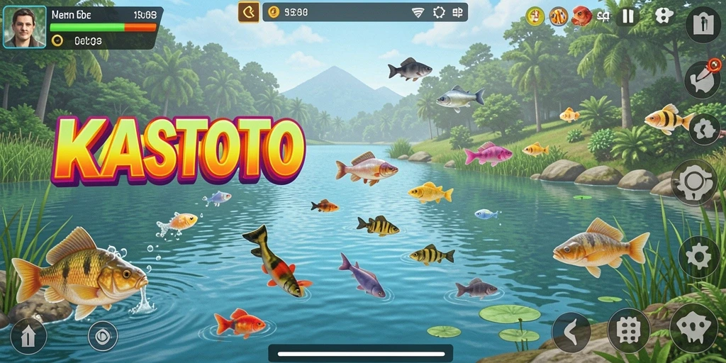 Tampilan gameplay KASTOTO menampilkan aksi memancing yang seru dan menantang.
