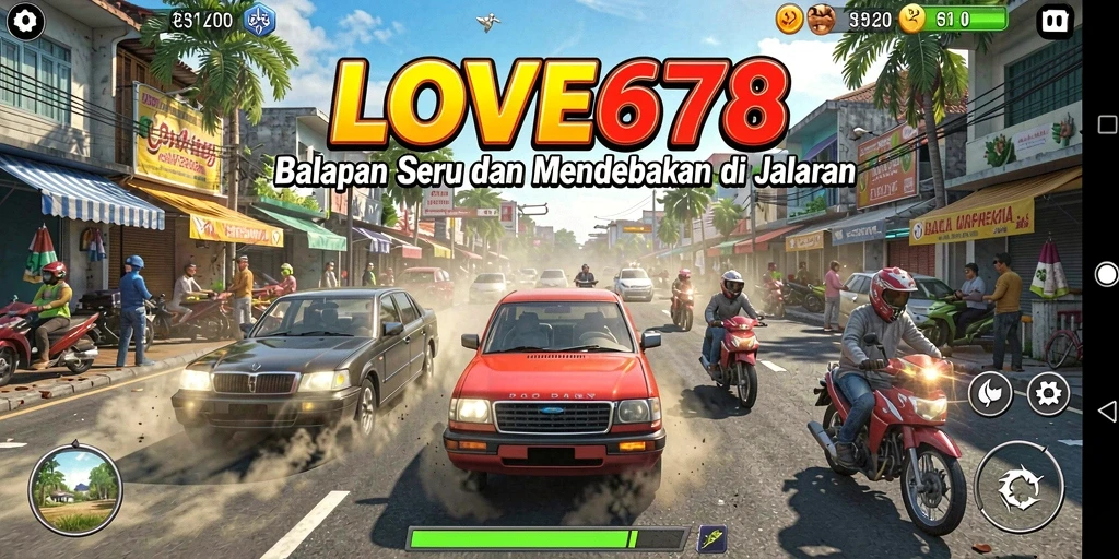 Tampilan gameplay mendebarkan dari LOVE678 saat balapan di jalanan.