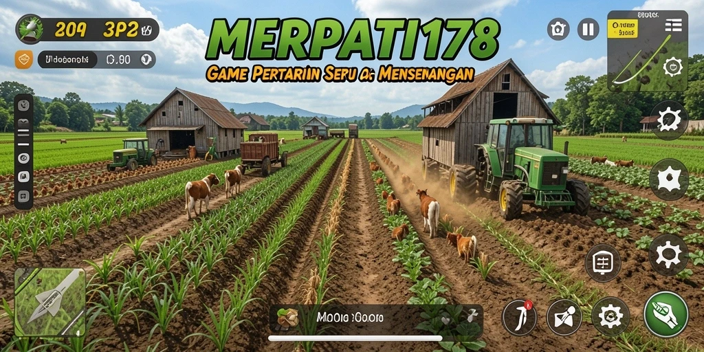 Tangkapan layar gameplay MERPATI178 yang memperlihatkan ladang pertanian yang subur.