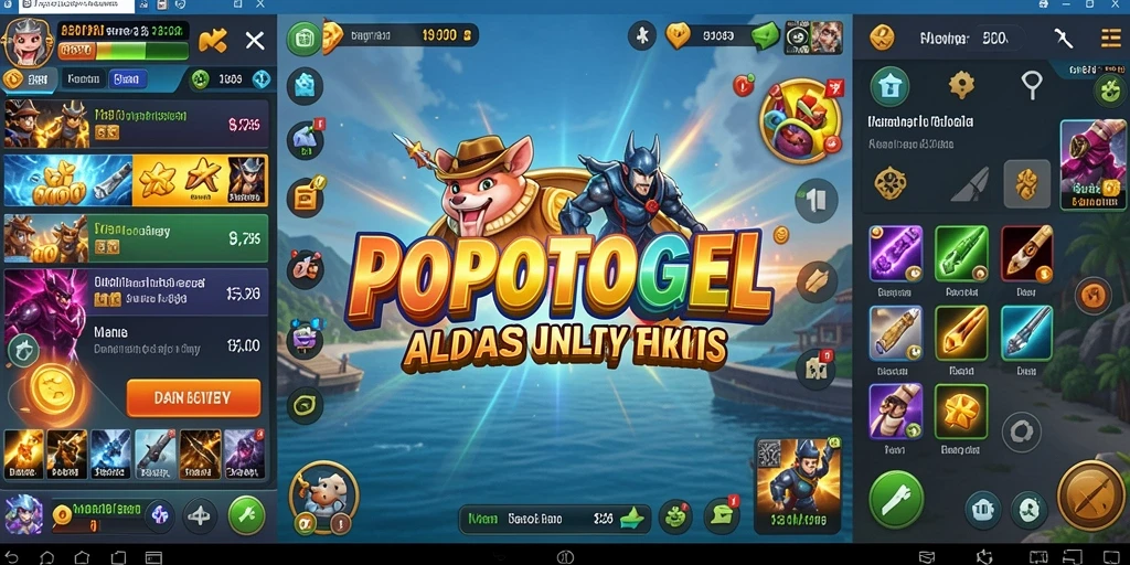Screenshot utama menunjukkan tampilan antarmuka aplikasi POPOTOGEL yang rapi dan fungsional.