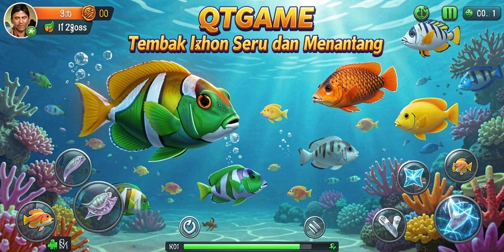 Screenshot gameplay QTGAME yang menampilkan aksi menangkap ikan.