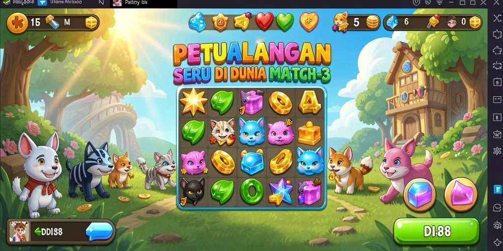 Gameplay RDI88 yang seru dan penuh warna dalam setiap tantangan Match-3.