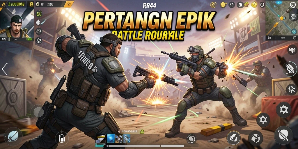 Gameplay mendebarkan dalam Battle Royale penuh aksi.