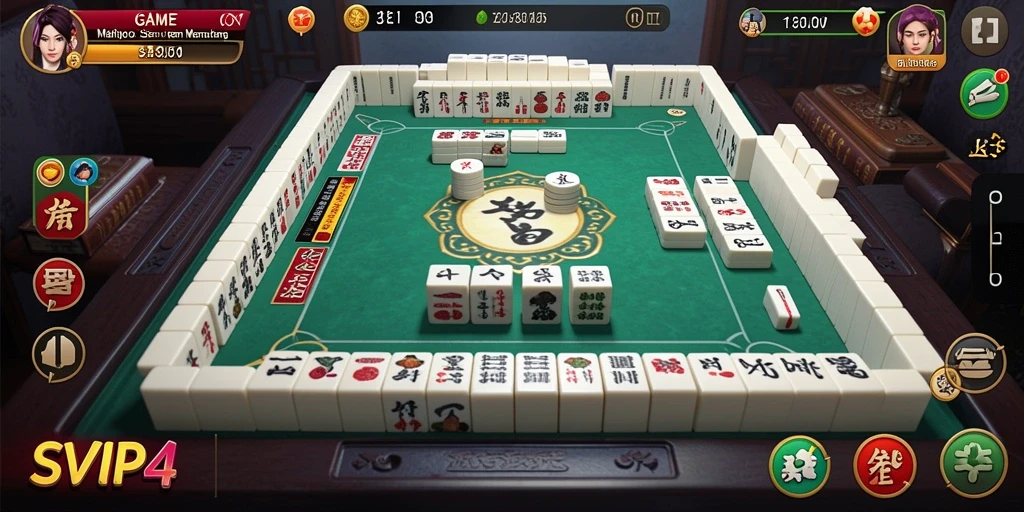 Screenshot gameplay SVIP4 yang menampilkan suasana permainan Mahjong.