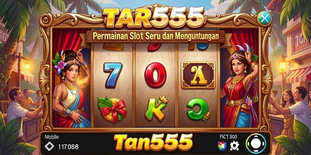Screenshot TAR555 menampilkan suasana penuh warna dari permainan Slot.