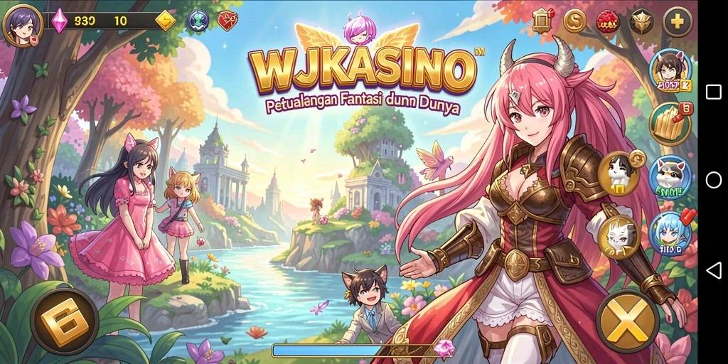 Gameplay WJKASINO dengan karakter anime yang penuh aksi dan warna.